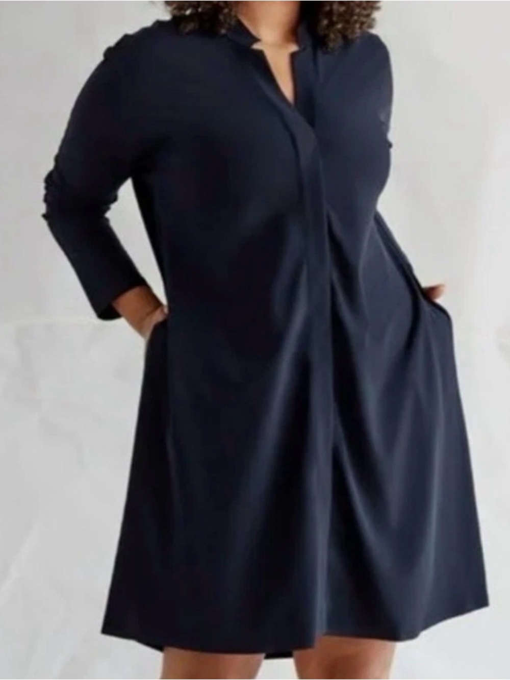 ADAY Something Borrowed Jetset Tunic Dress XL Navy Technical Silk Travel Pockets